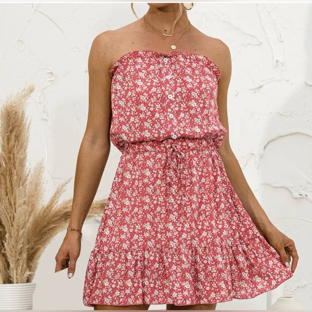 Mini Dress Sleeveless Sundress Off Shoulder Beach Boho Floral Dress. Size: L